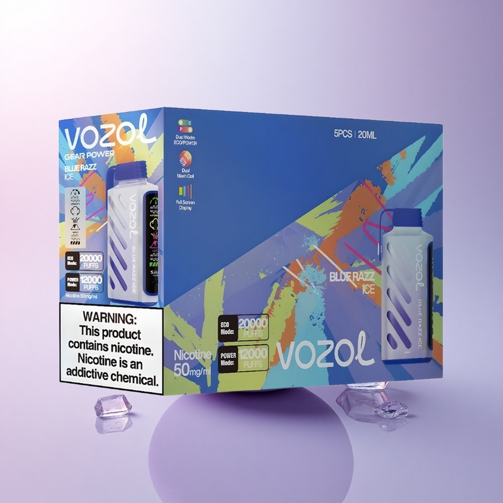 VOZOL Gear Power 20000 Puffs Blue Razz Ice Dual Mesh Full Screen 20mL