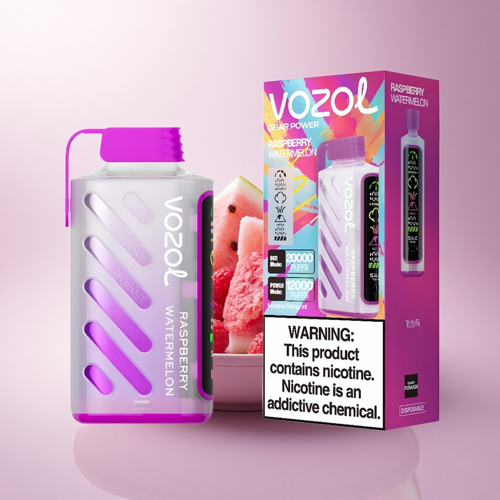 VOZOL Gear Power 20000 Puffs Raspberry Watermelon Dual Mesh Coil 20mL 5% Nicotine