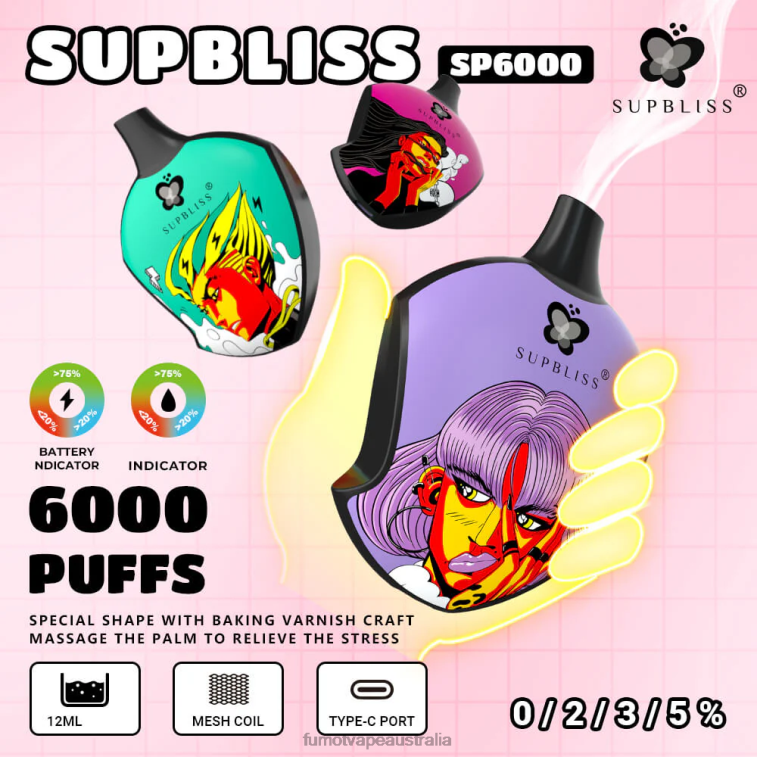 Fumot Vape Flavours - Fumot Supbliss SP6000 Disposable Vape Pod - 12ML (1 Piece) 08L04458 Peach Mango Watermelon